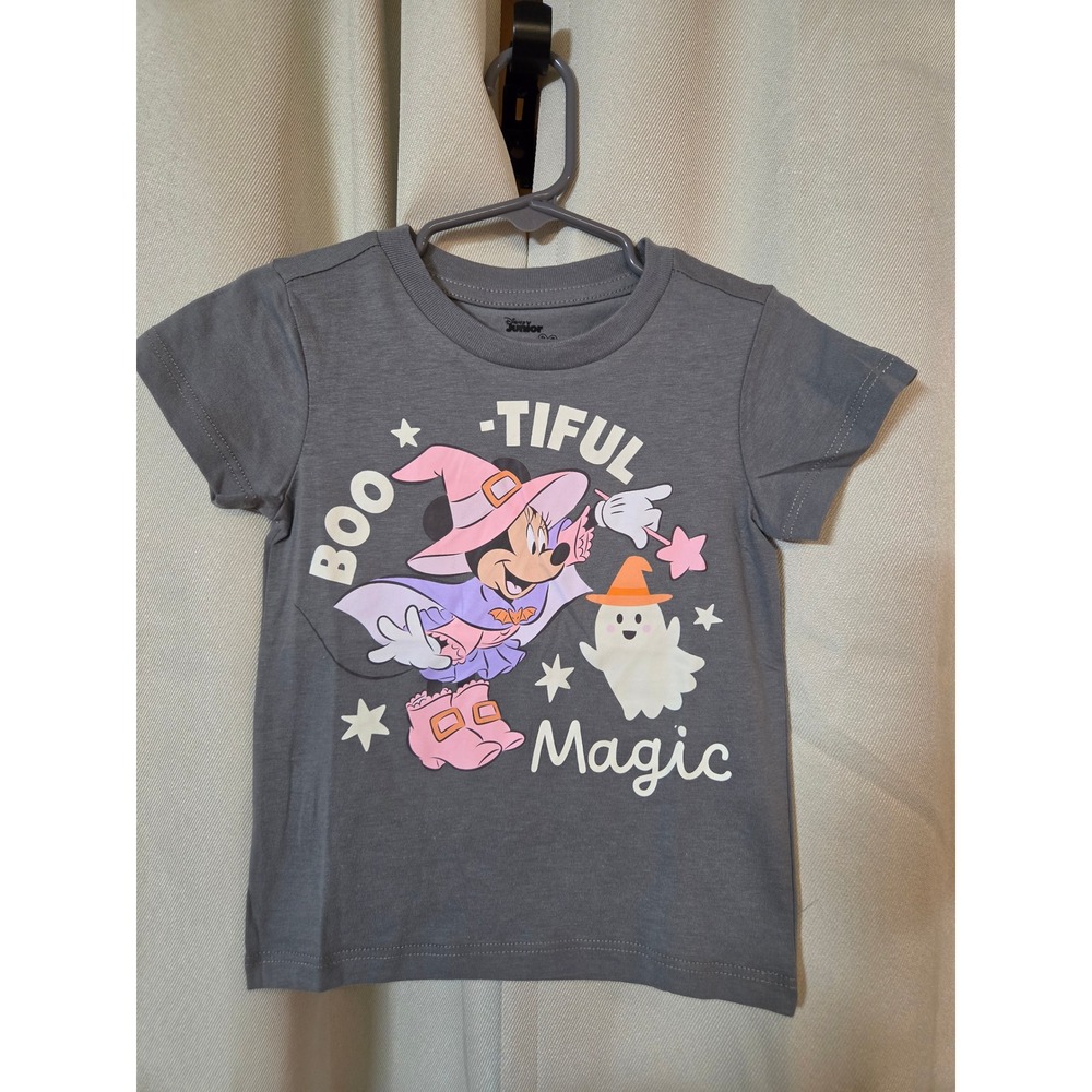 Disney Junior Minnie Mouse Halloween Shirt Girls 4 Gray Boo-tiful Magic Witch